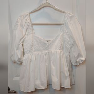 NWT Anthropologie " English Factory " Puffed Sleeve White Cotton Lined Peplum